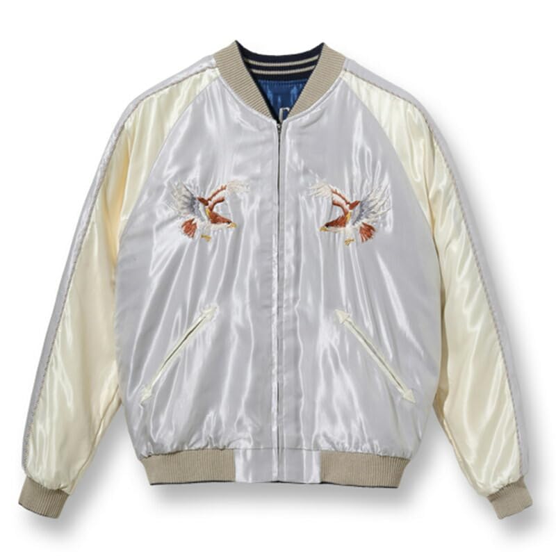 Taylor Toyo Souvenir Jacket Sukajan Lot Late 1940s Style Acetate Souvenir Jacket 190 Silver L No. TT15390-190 / “EAGLE” × “JAPAN MAP”
