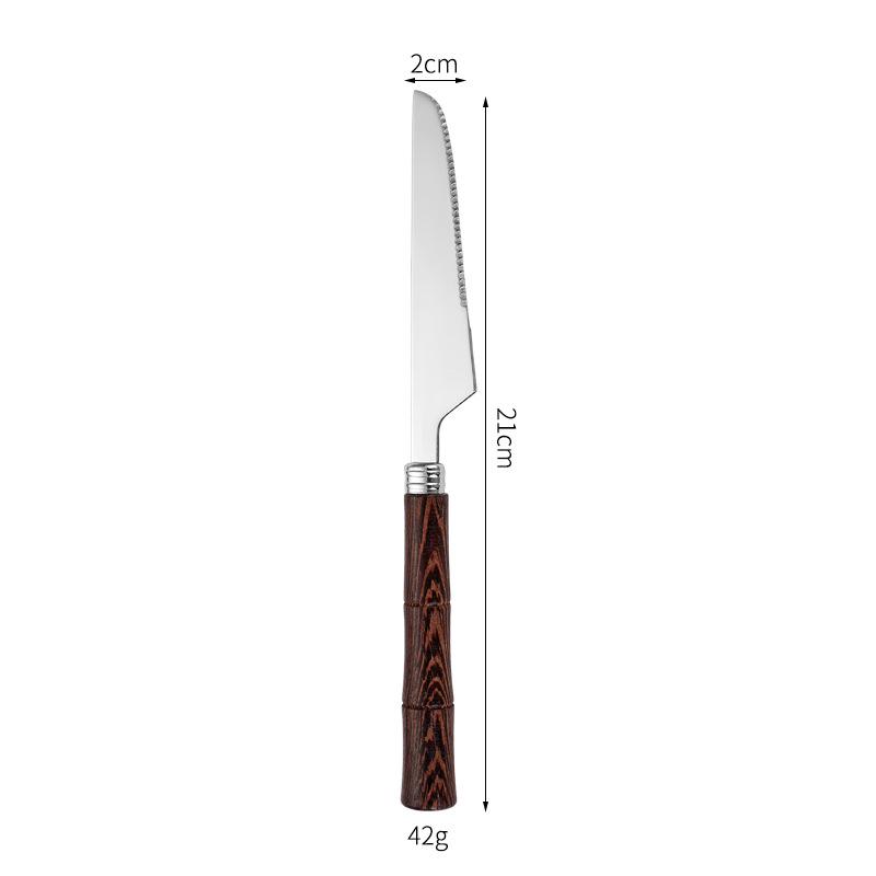 304 Stainless Steel Bamboo Joint Cutlery Set: Wood Handle Knife, Fork & Spoon - Stylish Western Dessert & Fruit Utensils