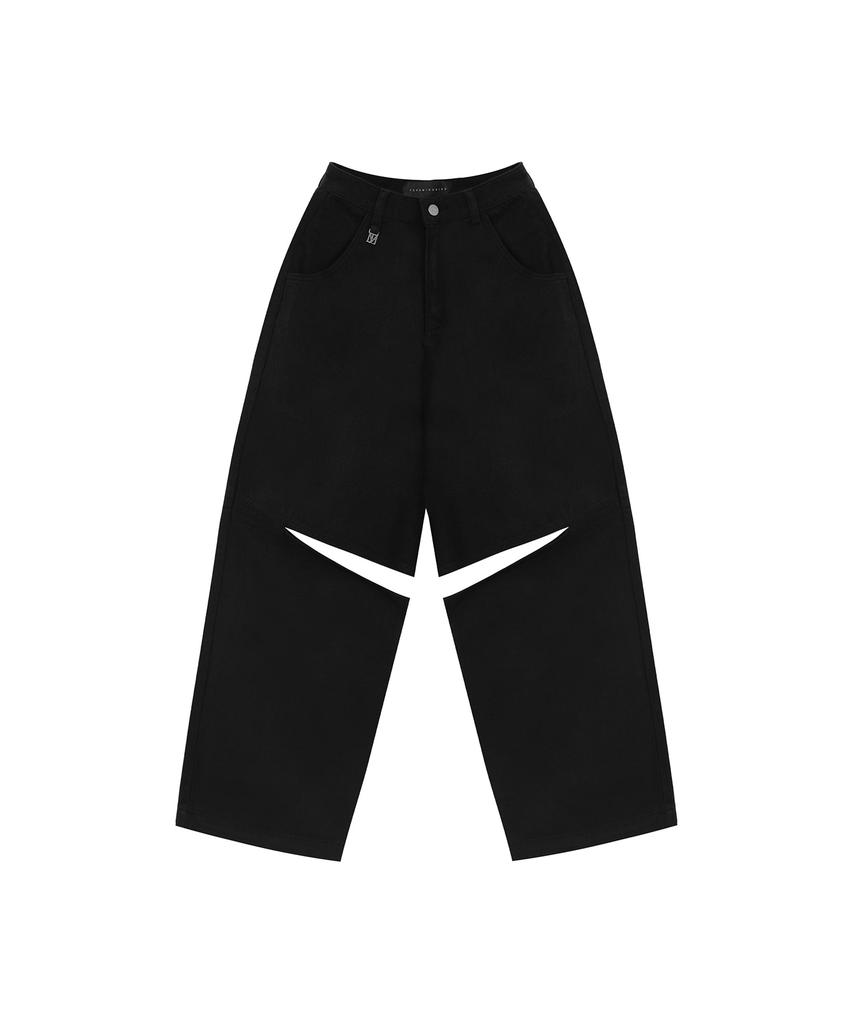 Teulimingbeodeu Knee Slit Wide Pants [ Black ]