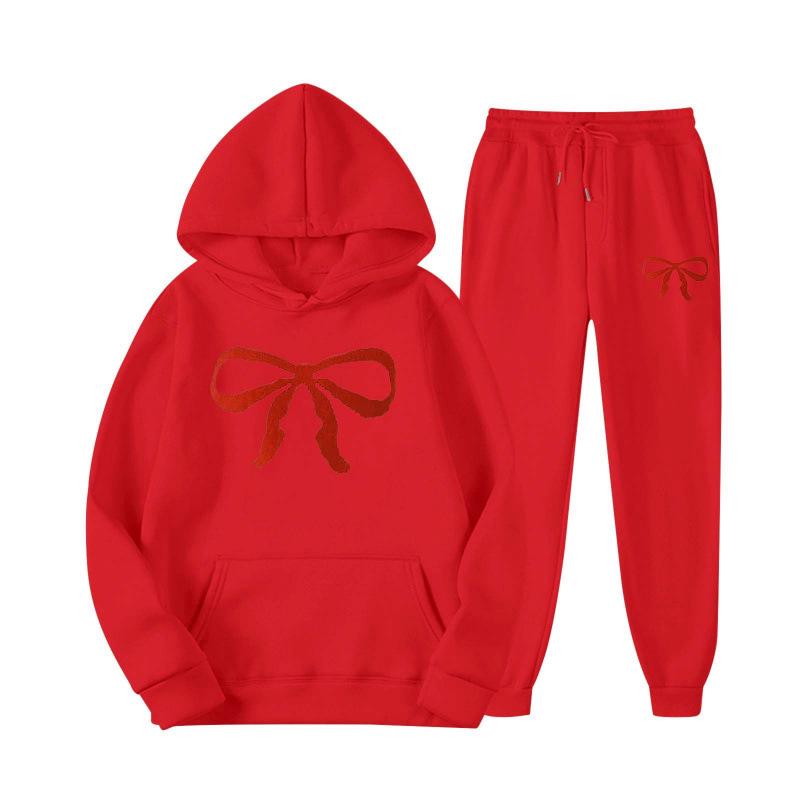 Unisex Casual Hoodie and Sweatpants Set - Loose Fit, Bowknot Printed