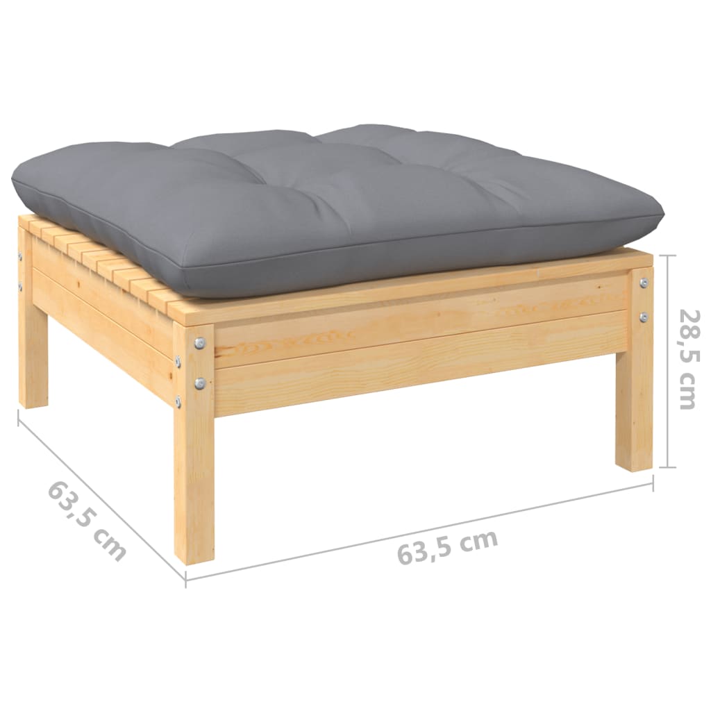 9 Piece Garden Lounge Set with Grey Cushions Solid Pine Wood
