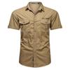 Men's Summer Military-Style Cotton Short-Sleeve Shirt - Casual, Lightweight, Multi-Pocket, Plus Size Workwear
