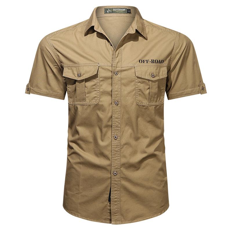 Men's Summer Military-Style Cotton Short-Sleeve Shirt - Casual, Lightweight, Multi-Pocket, Plus Size Workwear