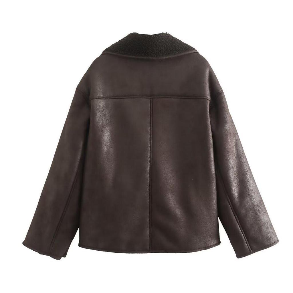 2024 Autumn Women's Double-Sided Jacket: European & American Fashion with Simple Hot Stamping