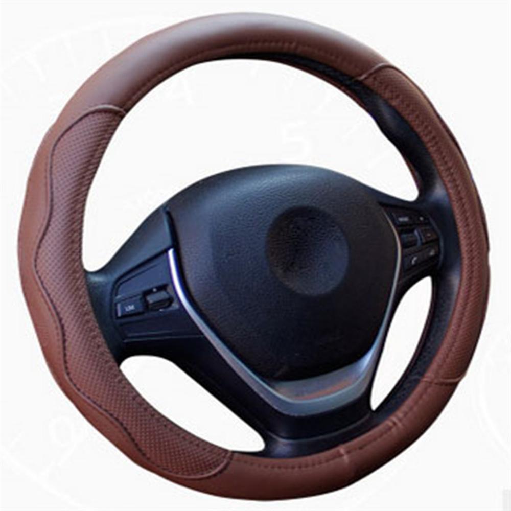 Black & Red PU leather embossed car steering wheel cover 38cm For Toyota Honda Nissan Mazda