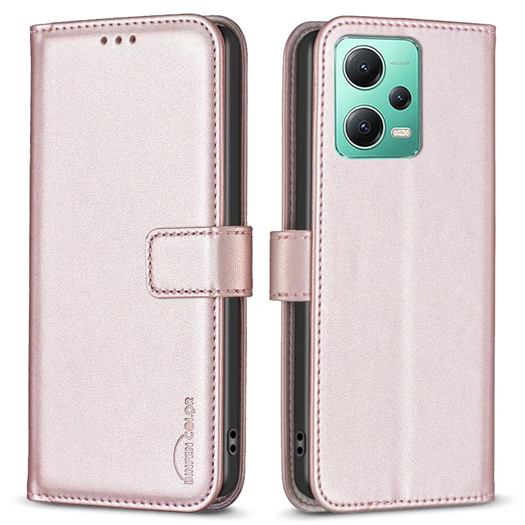 

BINFEN COLOR BF17 For Xiaomi Redmi Note 12 5G (China)/(India)/(Global)/Poco X5 5G Leather Case Stand Wallet Phone Cover Rose Gold