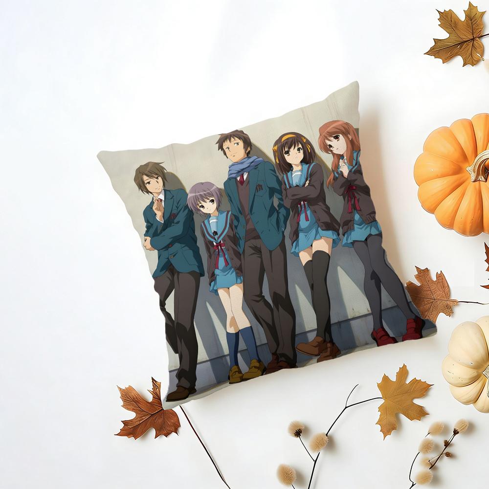 Gentle Art SSuzumiya Haruhi No Yuuutsu Cushion Cover Washable Linen Pillowcase Soft for Daily Sofa Bed Home Room Decor