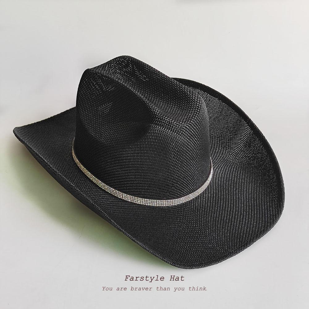

women hat cowboy wide brim straw hat Cowboy Hat Classic Vintage cowboy straw hat shining belt Out Unisex Curled Edge Men Sun Hat 56-58