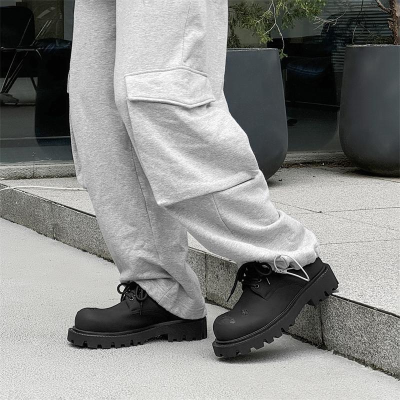 Men's Street Style Black Leather Shoes with 5CM Thick Sole Height Increasing Anti-Slip Platform Casual Daily Outdoor Wear Shoes