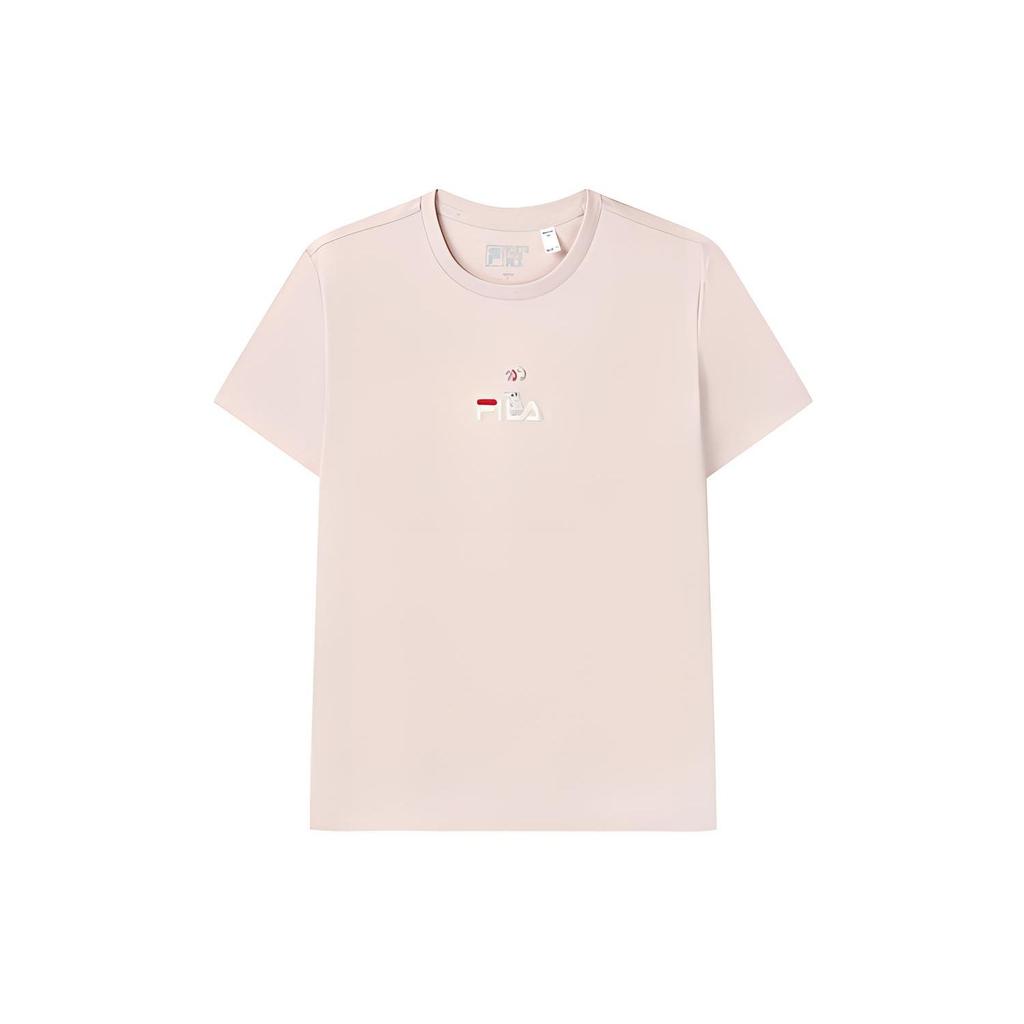 FILA Valentines Day American Series Letter Embroidery Print Casual Sports Round Neck Short Sleeve T-Shirt Women Tops Pink F11W329117FLP