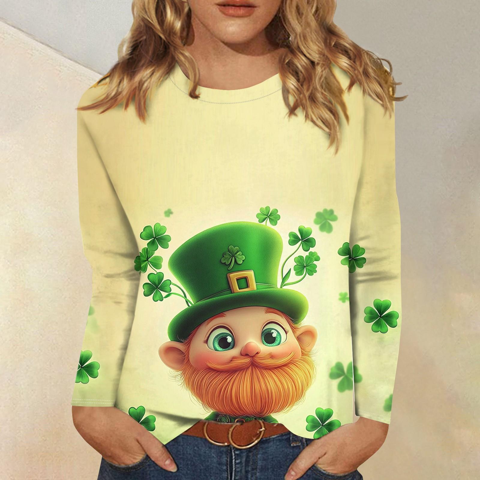 

Рубашки с длинным рукавом для женщин Милые футболки с графическим принтом Блузки Повседневные топы больших размеров Базовые топы Пуловеры St. День Патрика XL жёлтый