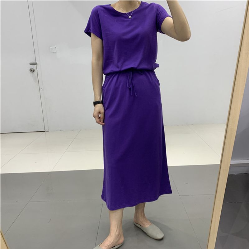 

[Специальное предложение дня] Новое летнее новое длинное платье женское свободное повседневное облегающее платье платье-основа студенческое As shown in purple M