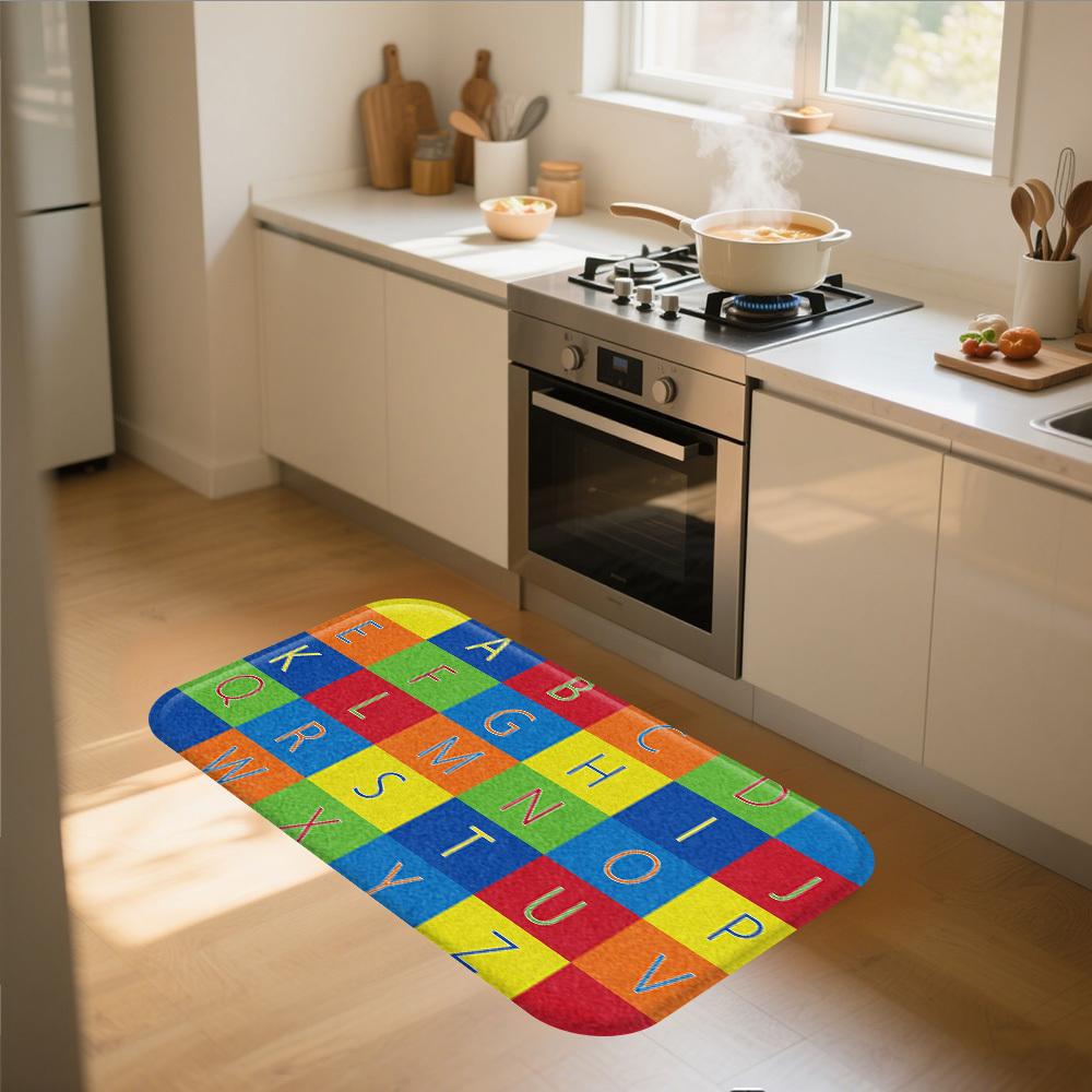 1pc bright letter pattern kitchen mat, flannel toilet mat, printed absorbent floor mat