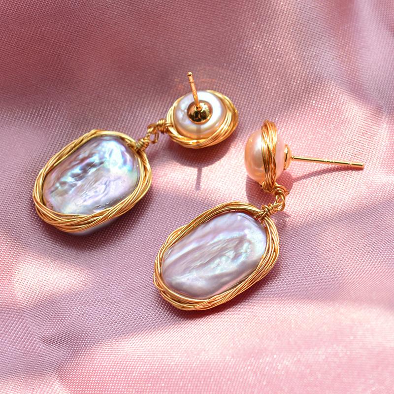 100% Natural Baroque Freshwater Pearl 14K Gold Filled Female Tassels Stud Earrings For Women Birthday Gifts