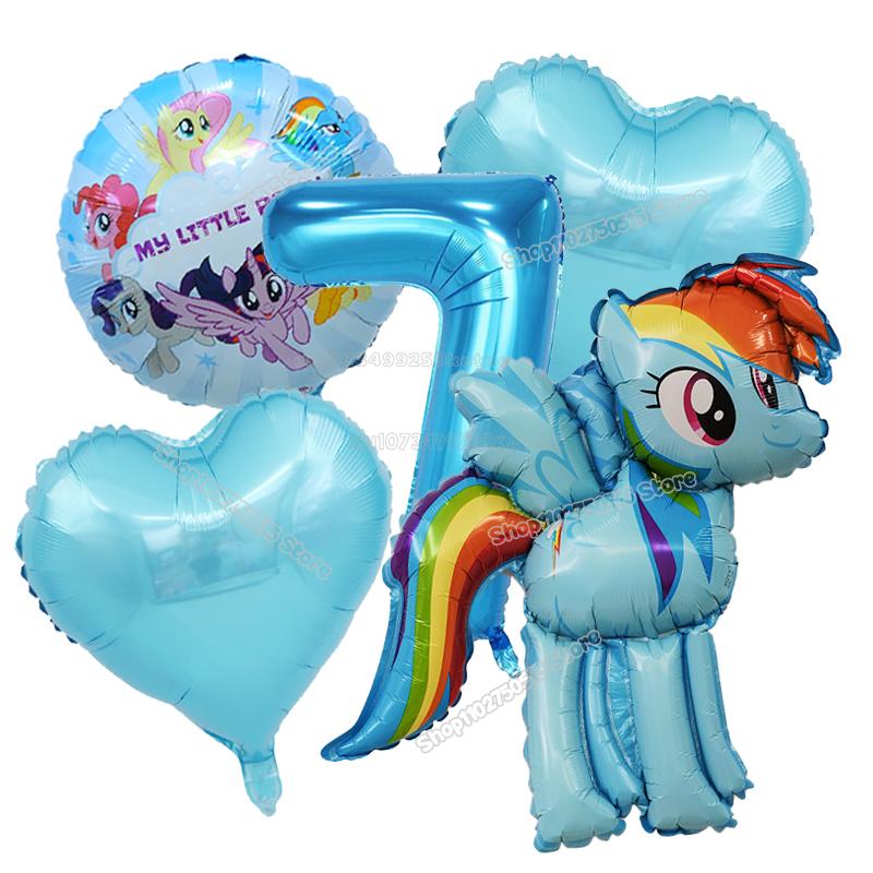 Beautiful My Little Ponys Girl Birthday Number Balloons Decoration Cute Cartoon Love Shape Round Balloons Set Party Supplies Kids Favor