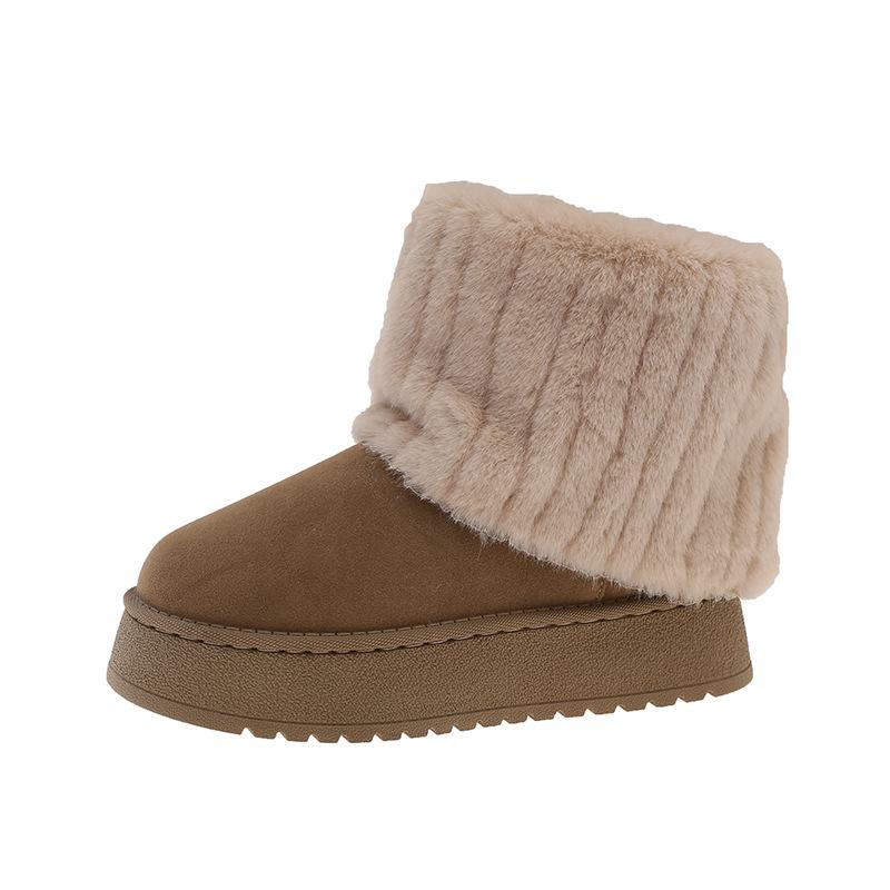 Σούπερ φωτιά κοντές μπότες με χοντρή σόλα γυναικείες χειμερινές με επένδυση και χοντρές μικρές μπότες στοίβαξης 2025 νέες ζεστές αφράτες μπότες χιονιού