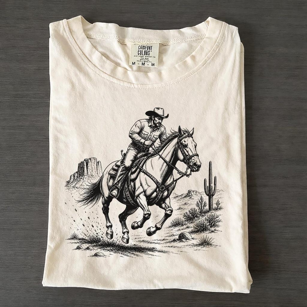 Vintage Cowboy Reiten Wüste T-Shirt, Comfort Colors Western Rodeo Countrycore Kleidung