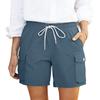 Women Straight Leg Cargo Shorts Relaxed Fit Outdoor Athletic Hiking Travel Shorts with Elastic Waist Drawstring and Pockets