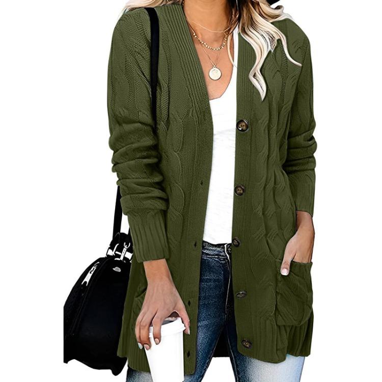 Women Solid Color Knit Cardigan Breasted Single Sweater Jacket Coat Casual