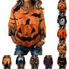 Women's Casual Halloween Print Round Neck Three Quarter Sleeve Linen Blend Top Comfortable Fit Lightweight Fabric Suitable for Daily Wear