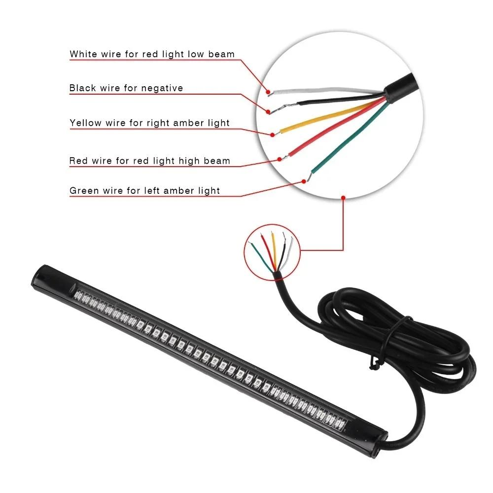 Waterproof 8 Inch LED Light Strip for Motorcycle Flexible Universal 32 LED Tail Brake Turn Signal Lights