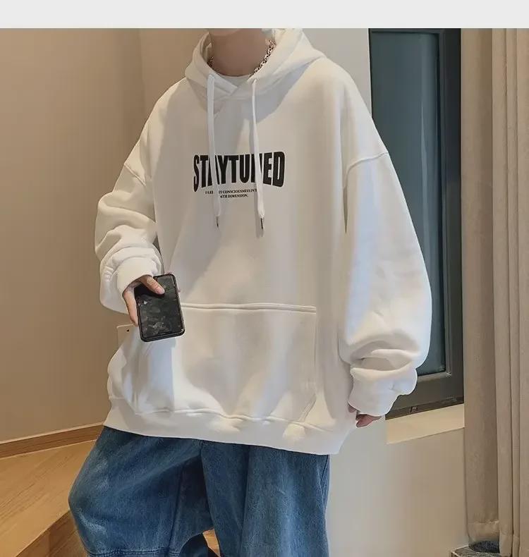 Men's Trendy American Letter Print Hoodies - Autumn/Winter Hong Kong Style, Large Size Youth Pullover Jacket