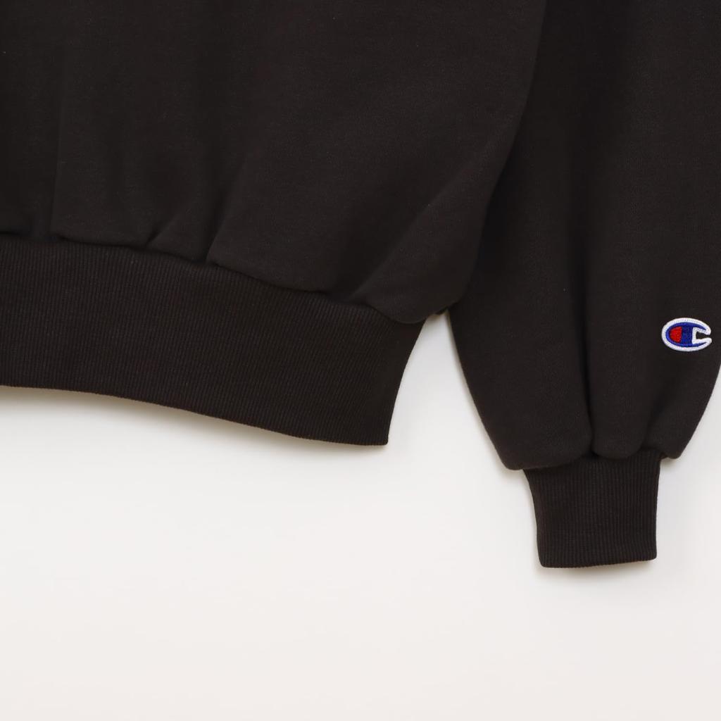 Champion Basic Crew Neck Long Fleece with Embroidered Off Black Women's Sweatshirt, Sleeve, Trim, (CW-B002)