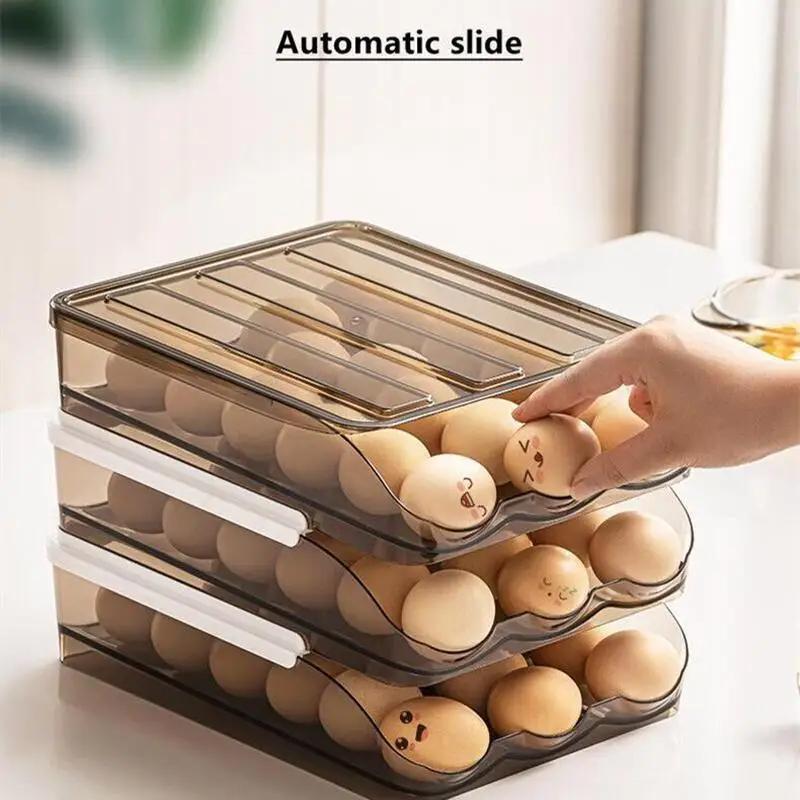 Automatic Rolling Egg Carton Double-layer Kitchen Transparent Refrigerator Fresh-keeping Storage Box