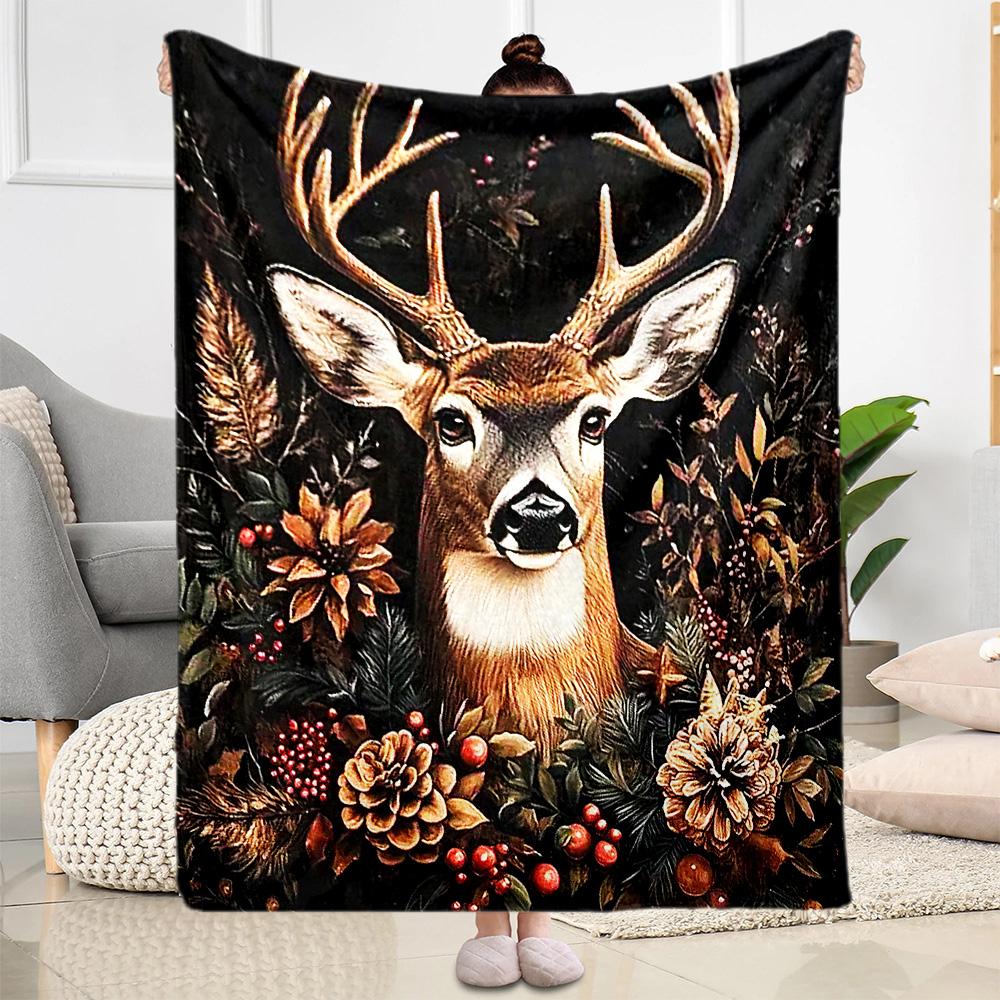 Deer Blanket Ultra-Soft Perfect for Livingroom Couch Bedding for All Seasons Warmthful Decor Gift for Travel Home Birthdays