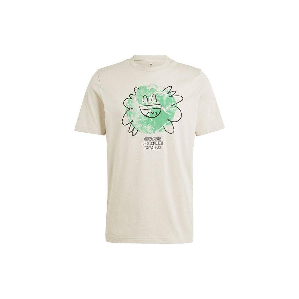 Adidas T Shirts Men's Beige Crew Neck Moderate Straight Fit IL5407