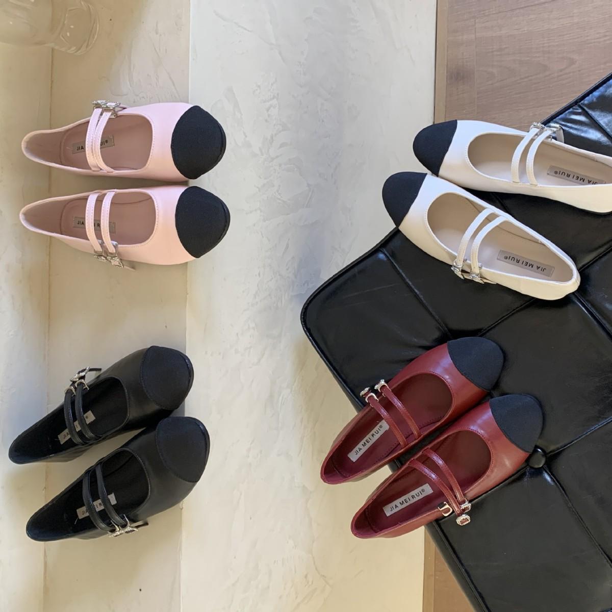 

2025 new round head one-word belt color matching light mouth flat bottom versatile ballet Doudou women s single shoes 40 красный