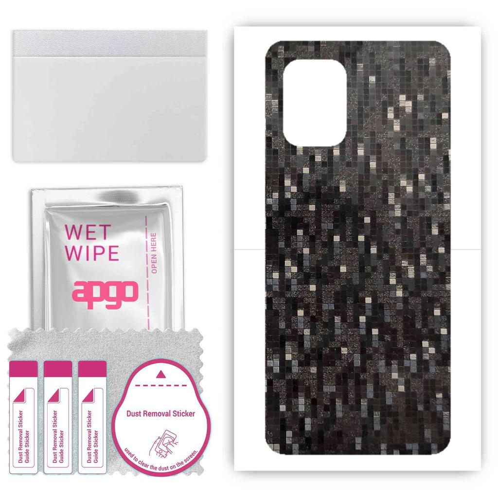 apgo Protective Skin Sticker for the Back Compatible with Xiaomi Mi 10 Lite 5G, Wrap Film, Foil, Vinyl - Pattern Carbon Black Pixel