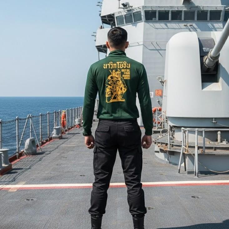 Royal Thai Marine Corps Logo Badge Camouflage T-Shirt Long Sleeve Shirt Undershirt Turtleneck Royal Thai Navy Flag Quick Dry Soldier Military Unisex