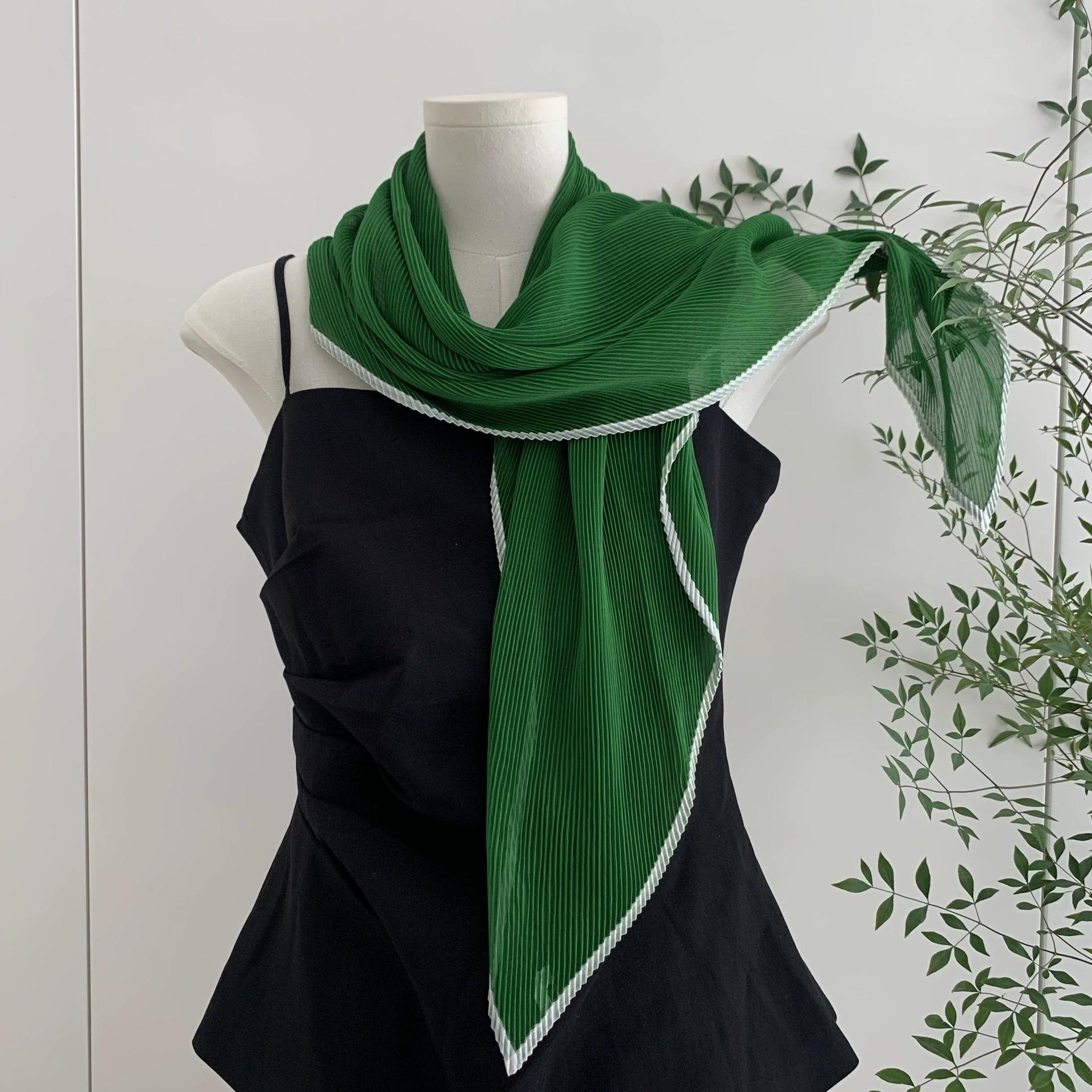 

Korean Spring and Autumn Wrinkled Scarf Thin Sun Protection Diamond-shaped Scarf for Women Traveling Foulard Hijabs 50-100m