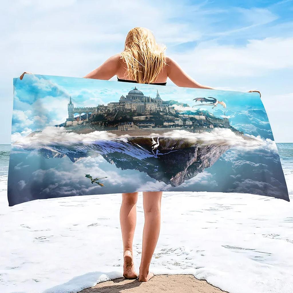 Microfiber Beach Towel Oversized,Sand Free Beach Towels for Girls, Fantasy Castle Bath Towel Large,Absorbent Soft Bathroom Towel