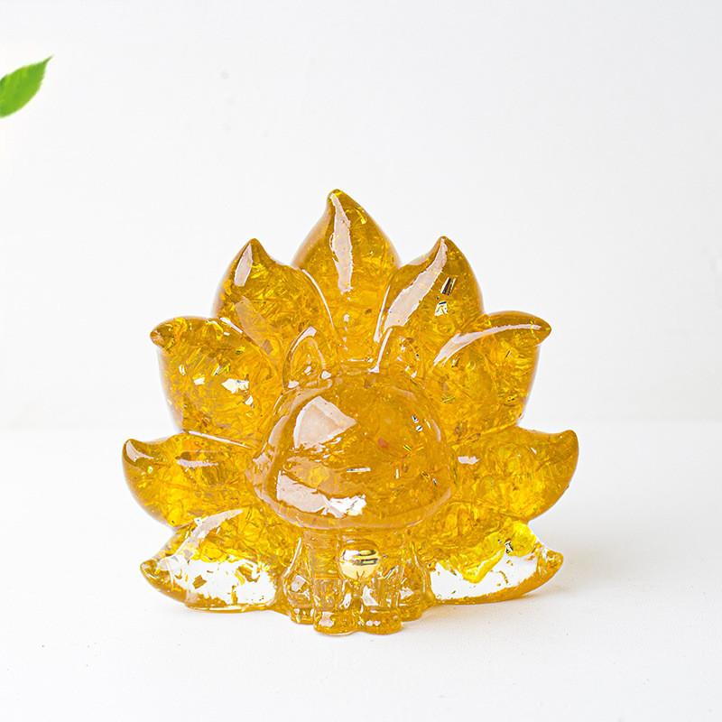 Mythical Creature Resin Crystal Nine Tailed Fox Ornament For Tabletop Decor Gift