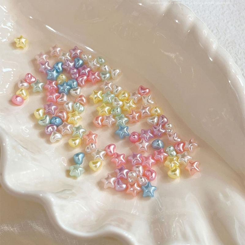 50Pcs Kawaii Star Heart Nail 3D Pearlescent Colorful Peach Heart Star Nail Charms Cute Nail Decoration