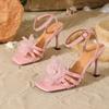 Eilyken Sexy Thin High Heels Buckle Strap Women Sandals Designer Flower Narrow Band Square Toe Banquet Female Shoes