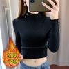 Autumn and winter new fleece thickened pullover sweater with women's fashion simple integrated fleece semi-turtleneck knitted bottoming shirt