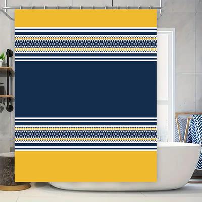 Moderne Badezimmervorhänge mit Streifendesign, Blau Marinegelb Dekorative Duschvorhang Stoff Wasserdicht Waschbar Badezimmer Zubehör