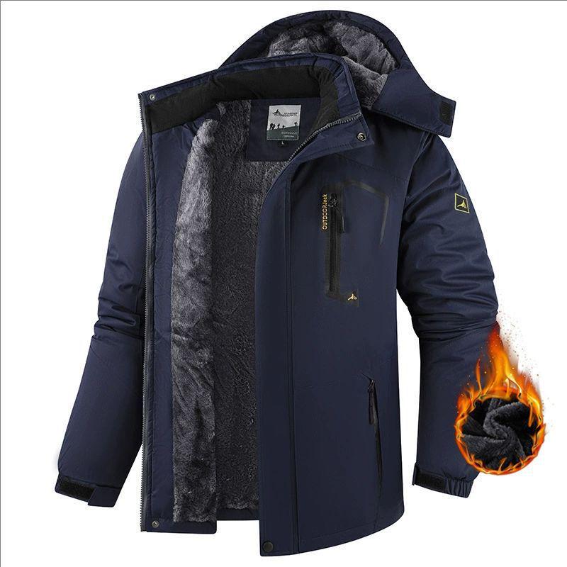 Cross-Border Outdoor Windproof Plus-Size Fleece-Lined Winter Windbreaker Jacket for Skiing and Fishing