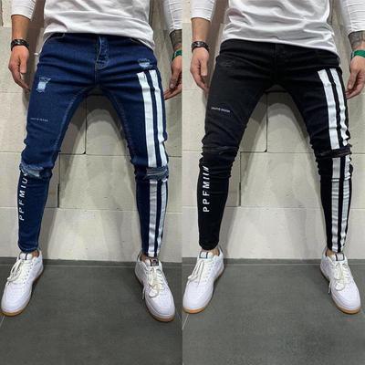 Zerrissene, elastische Skinny-Jeans für europäische und amerikanische Männer mit Aufdruck 8824
