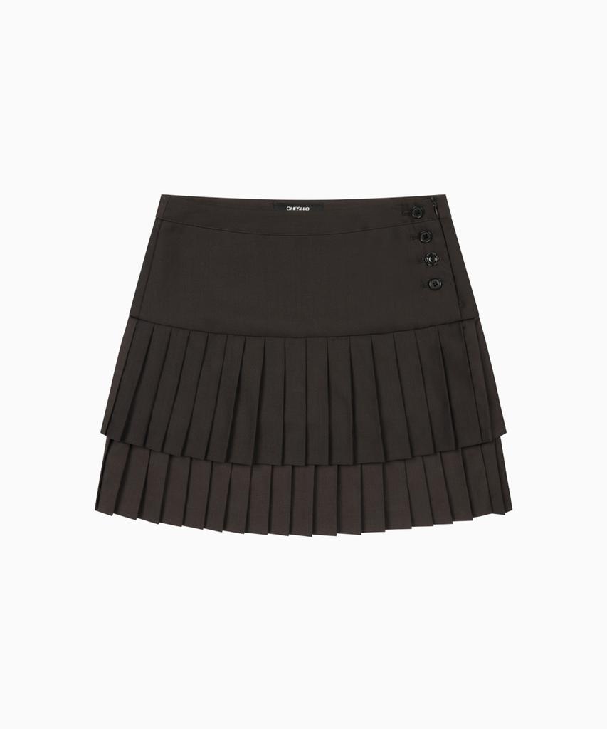 Ohesio Side Button Double Pleated Mini Skirt, Brown