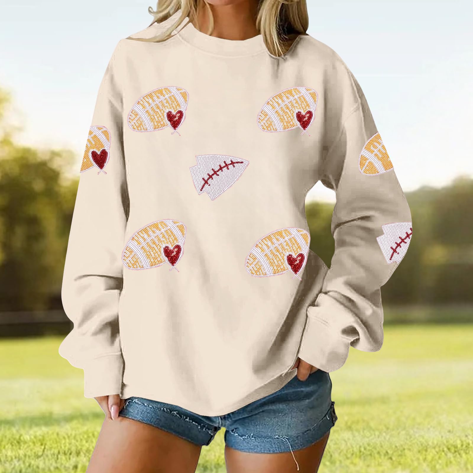 

Женский свободный и удобный повседневный модный свитшот с принтом регби L бежевый