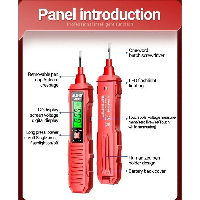 12-300V Voltage Detector Smart Electric Pen Sound & Light Alarm Non-Contact Voltage Zero Fire Wire Tester Pen Meter