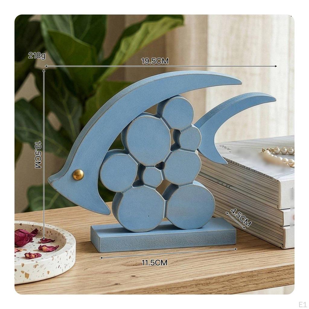 Wooden Fishes Figurine Coastal Decor Desktop Display Nautical Wood Sculpture for