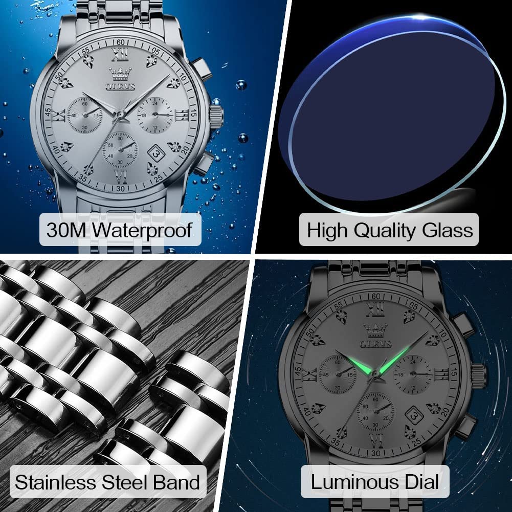Olevs Fashionable Watches for Men Popular Arm Watches Waterproof Analog Business Adjustable Watches Quartz Sports Fashion Watches Chronograph Watches