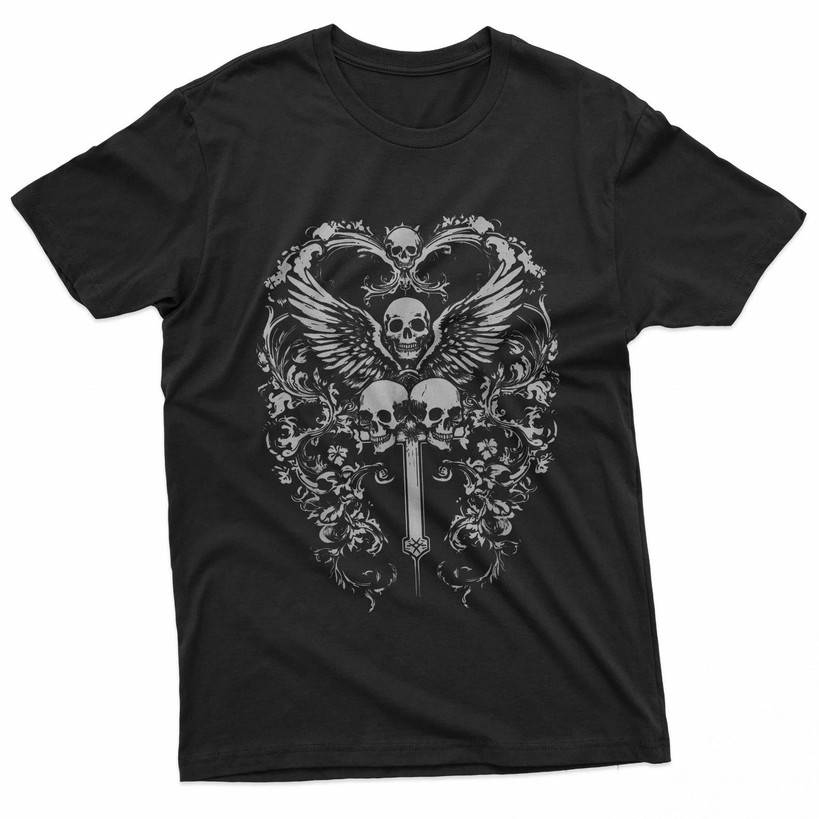 Goth Skull Cross Gothic Grunge 100% Cotton T-shirt Mens Tees Top M