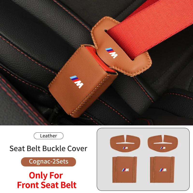 Car Sticker 2025 Hot 2Set Leather Car Logo Seat Belt Buckle Protector Cover Decoration Sleeve For BMW E46 E90 E60 F10 E39 F30 E3