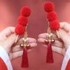 Red Chinese Style Ancient Hairpin Pearl Chinese New Year Side Clip Hanfu Hair Clip  Women